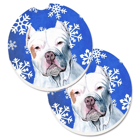 Pit Bull Winter Snowflakes Holiday Set Of 2 Cup Holder Car Coaster